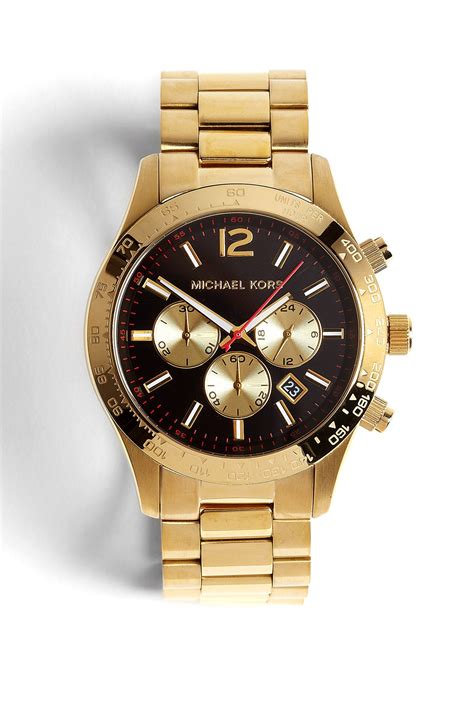 michael kors gold chronograph watch black face